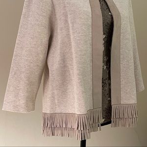 CHICO’S 2 Cardigan Beige Faux Suede Fringe
